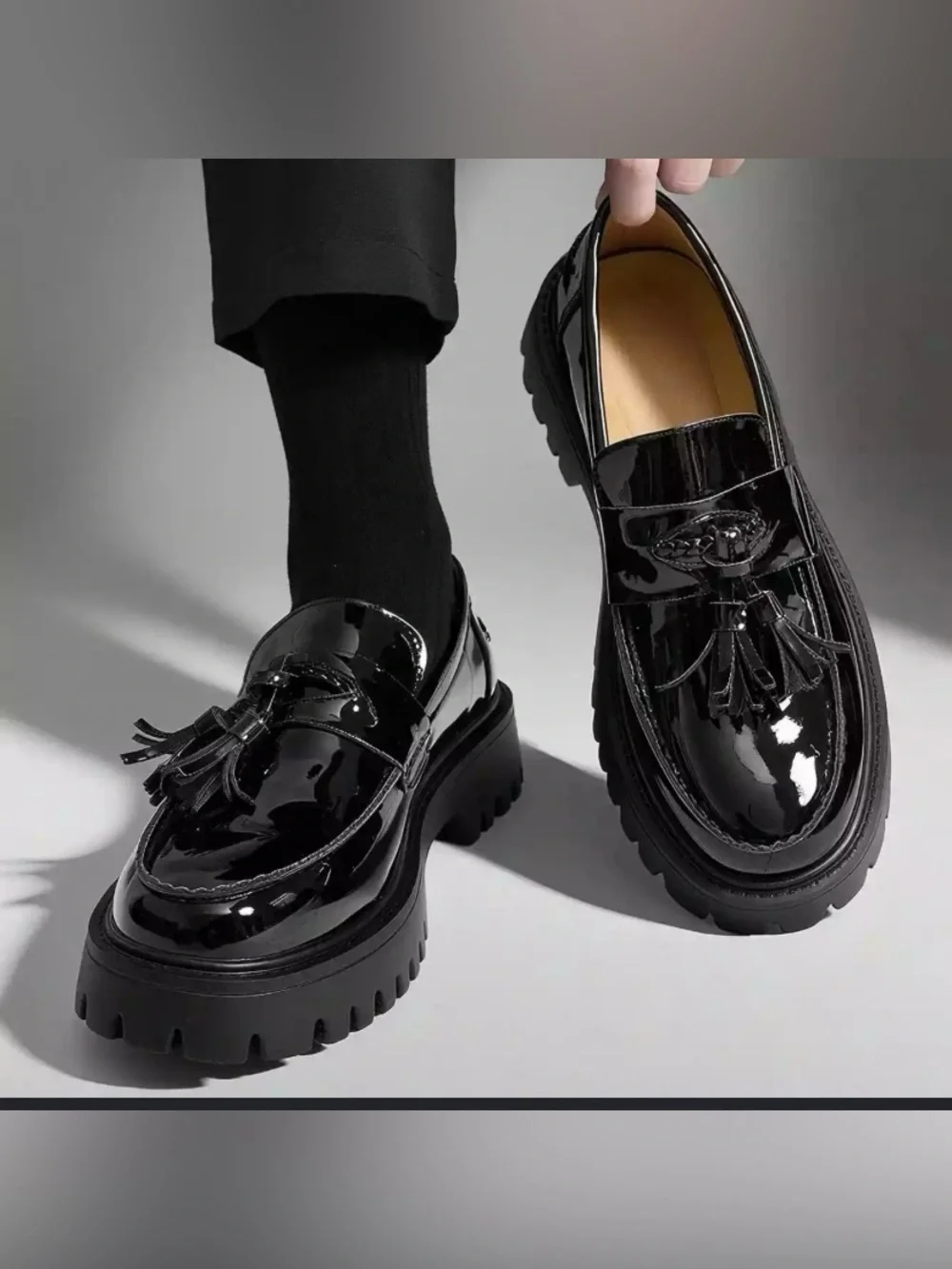 Mens Black Patent Tassel Loafers